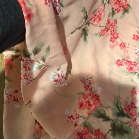 ONE Shoulder top light peach silky w/ sleeve ribbon tie at shoulder - Picture 5 of 11